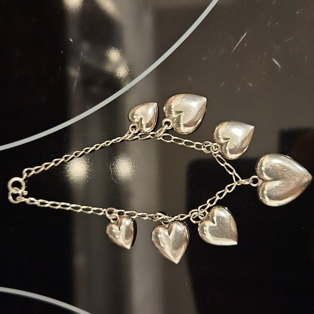 Vintage 1950's Sterling Silver Hearts Charm Bracelet